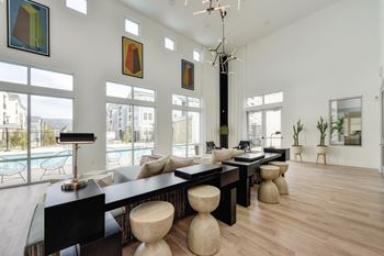 Inside seating with pool view 